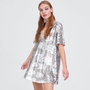 Zara Silver Sequin Shift Mini Dress